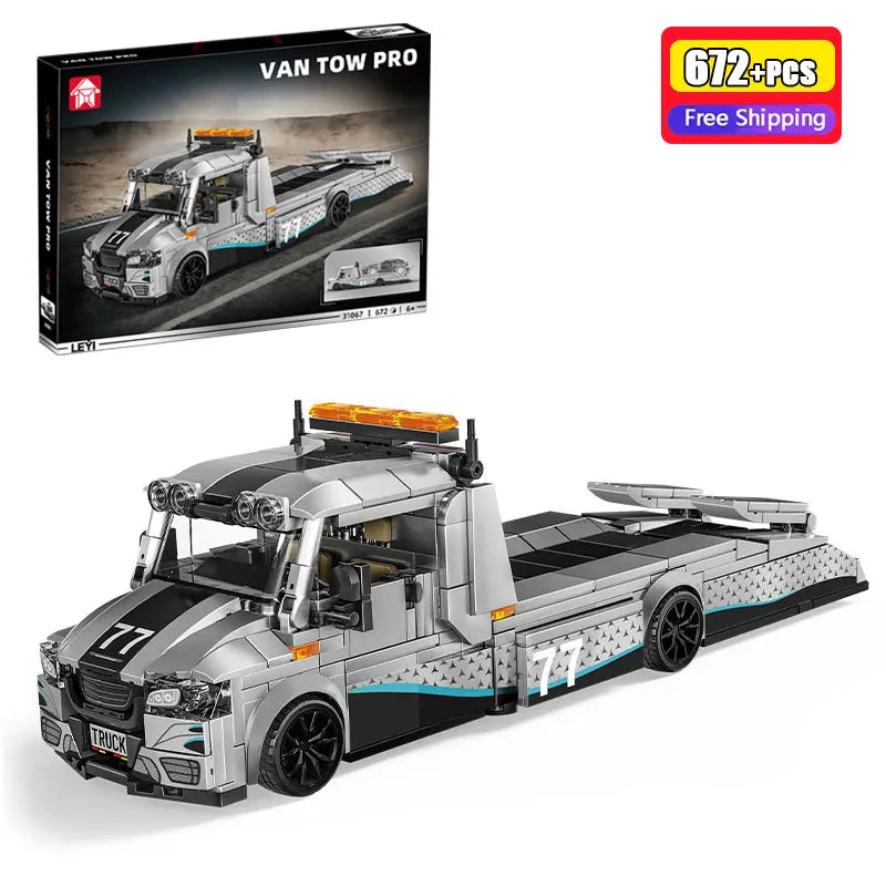 672Pcs Modified Trailer Building Blocks MOC Car Transporter Flatbed Tow Truck Vehicle Recovery Hauler Boys Festival Party Gifts