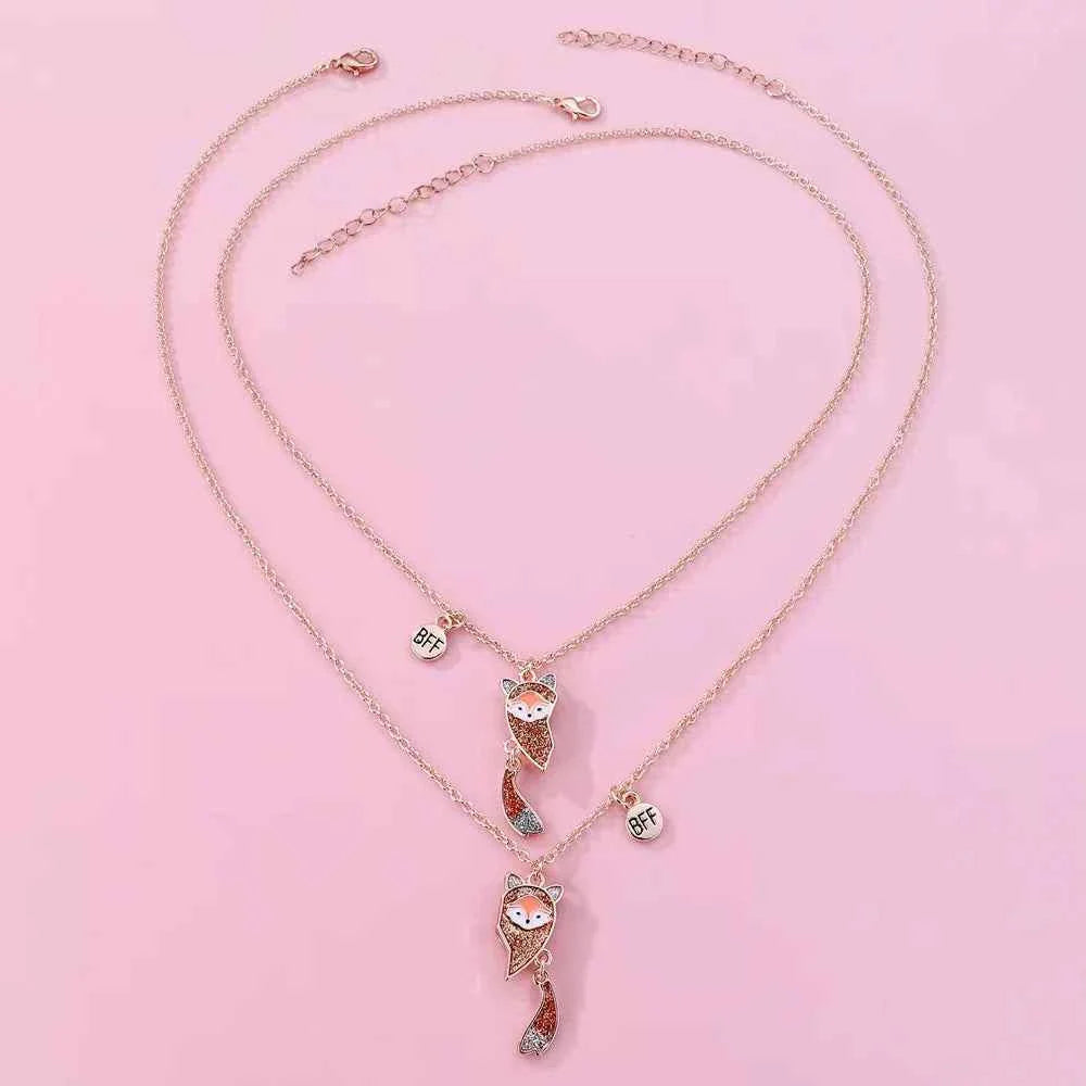 2Pcs/Set Cartoon Fox Shape Pendant Chain Best Friends Necklace BFF Friendship Jewelry Gift for Women