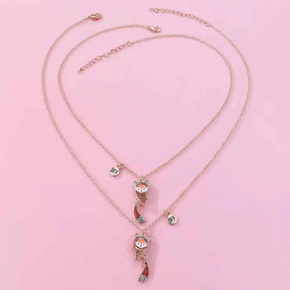2Pcs/Set Cartoon Fox Shape Pendant Chain Best Friends Necklace BFF Friendship Jewelry Gift for Women