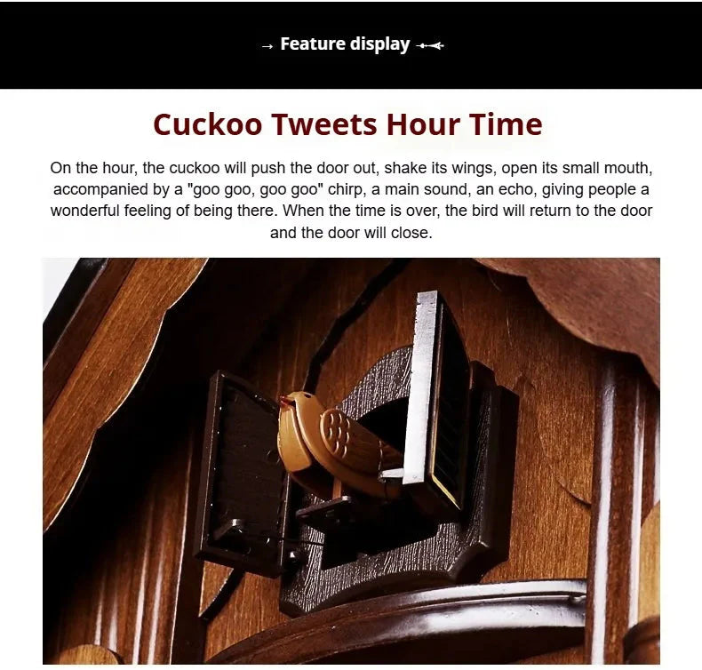 Antique Classic Solid Wood Hand-carved Cuckoo Wall Clock, Children's Music, Hour Announcement Swinging Creative Clock