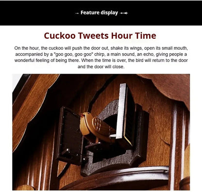 Antique Classic Solid Wood Hand-carved Cuckoo Wall Clock, Children's Music, Hour Announcement Swinging Creative Clock