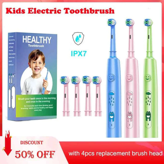 Kids Sonic Electric Toothbrush Child Cartoon Smart Round Head Rotating Electric Toothbrush Cleaning Soft Ultrasonic Tooth Brush