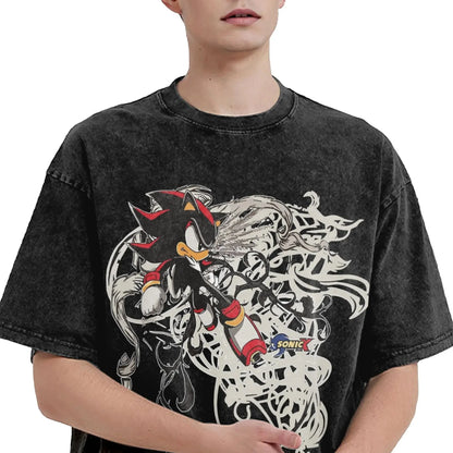 Washed T Shirts S-Shadows Cool H-Hedgehoged Hip Hop Retro T-Shirt Oversize Streetwear Printed Tops Tee Shirt for Men Women