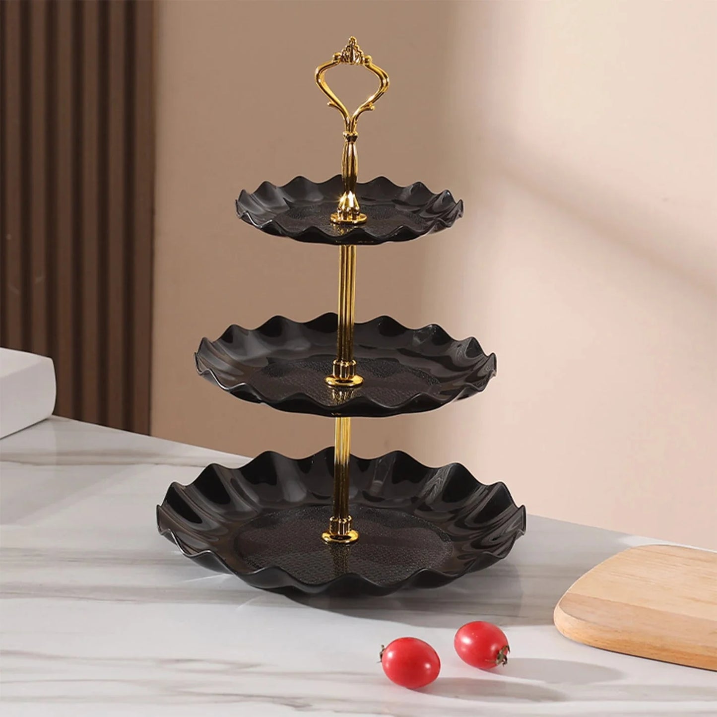 Plastic Dessert Display Table Wavy European And American Style Buffet Tea Break Cake Dessert Service Tray Fruit Plate Display