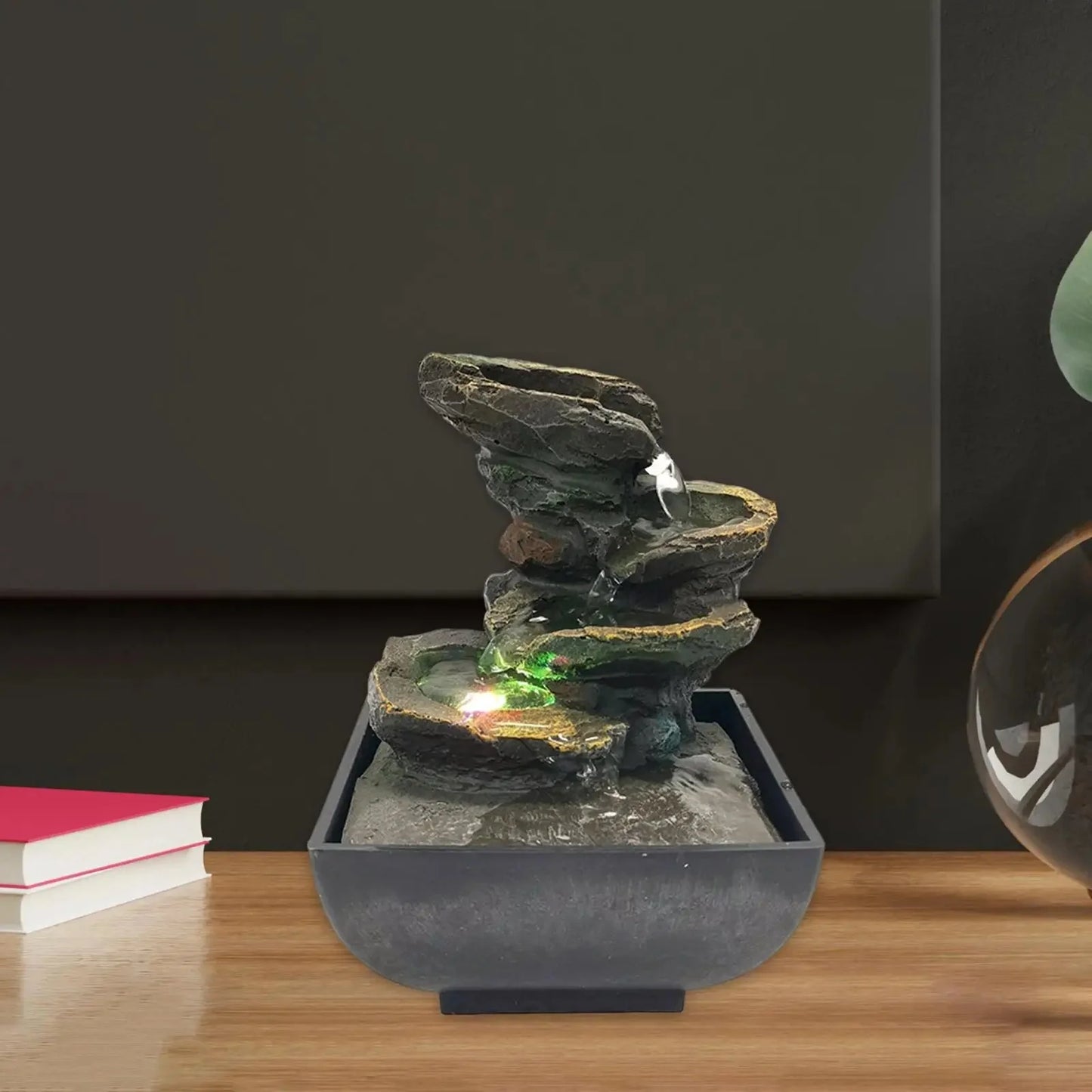 4 Tier Tabletop Water Fountain with Pump Ornament Flowing Water Relaxation Waterfall Fountain for Garden Desk Feng Shui Decor
