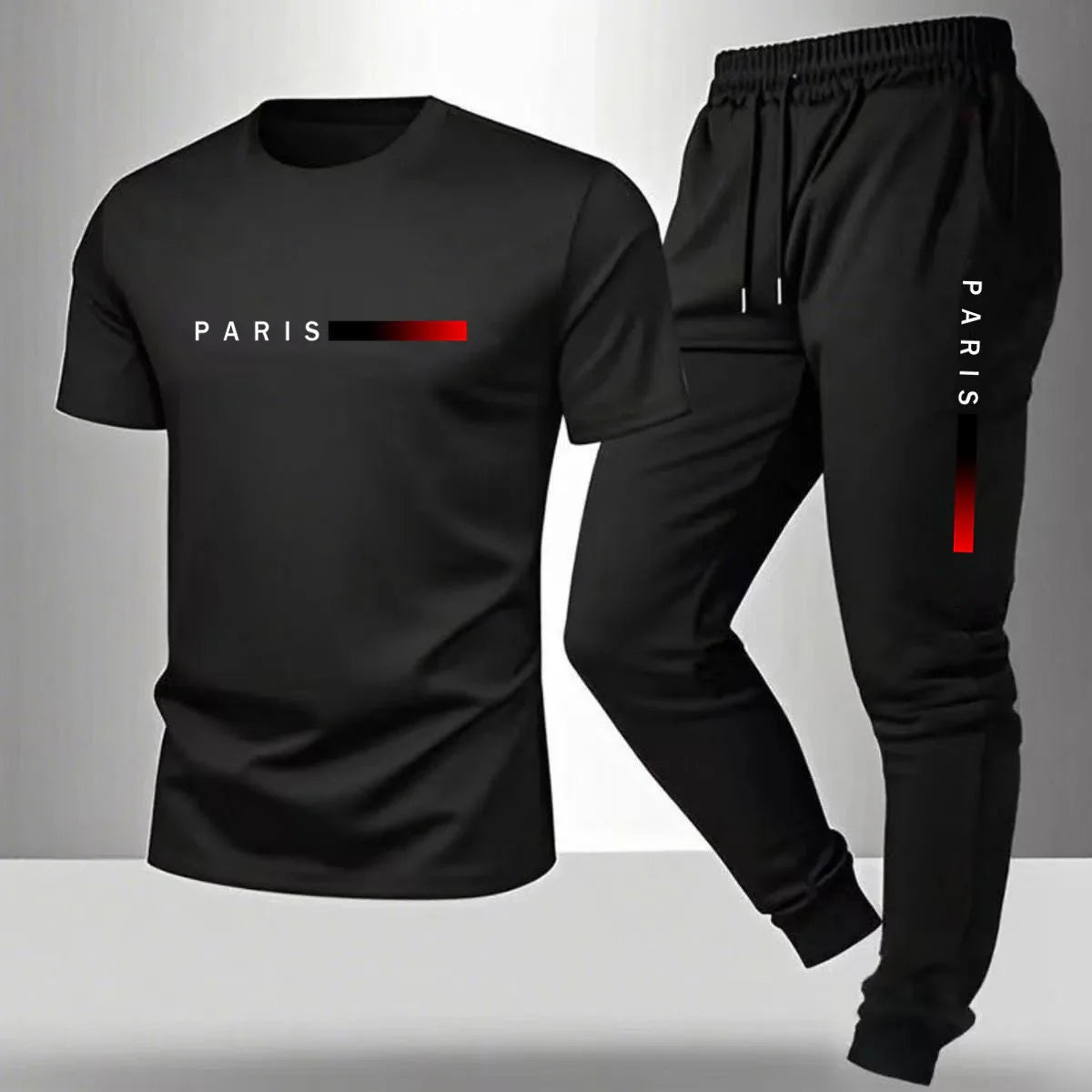 2026 NEW Men's Summer Casual Pants+Short Sleeve T-shirt Set Paris Paris Paris Printed Two Piece Set Men's Sports Set