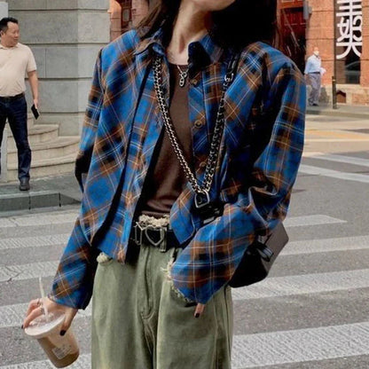 Checkered shirt women's 2024 spring new design sense niche French chic long sleeved shirt  retro top  womens tops