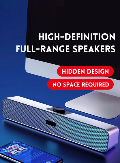 B Computer Speakers with 3.5 mm Aux, Small PC Speakers Powered by USB, USB Soundbar for Monitor，Wired USB Desktop Speaker,