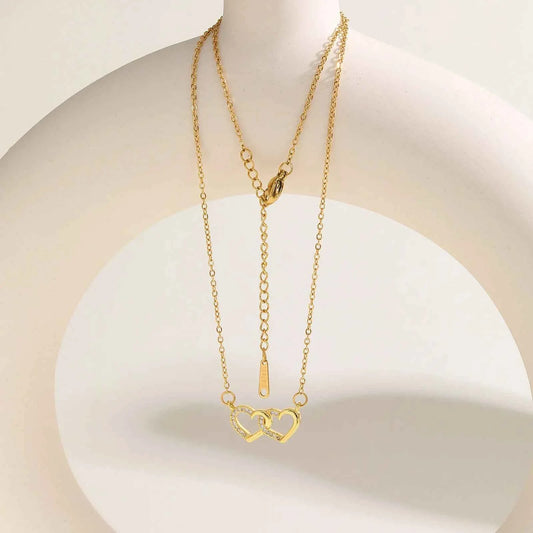 Vnox Double Zircon Heart Necklace For Women,Stainless Steel Cute Simple  Necklace For Mother And Daughter,Trendy Jewelry Gifts