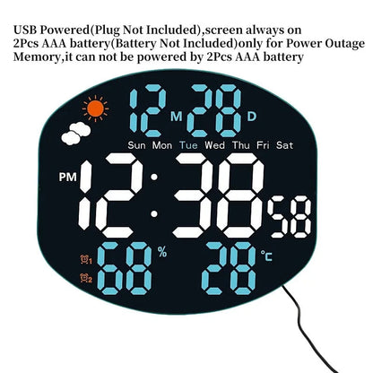 Large Digital Wall Clock Weather Station Forecast TEMP Humidity Date Week Night Mode Table Clock 2 Alarm 12/24H LED Alarm Clock