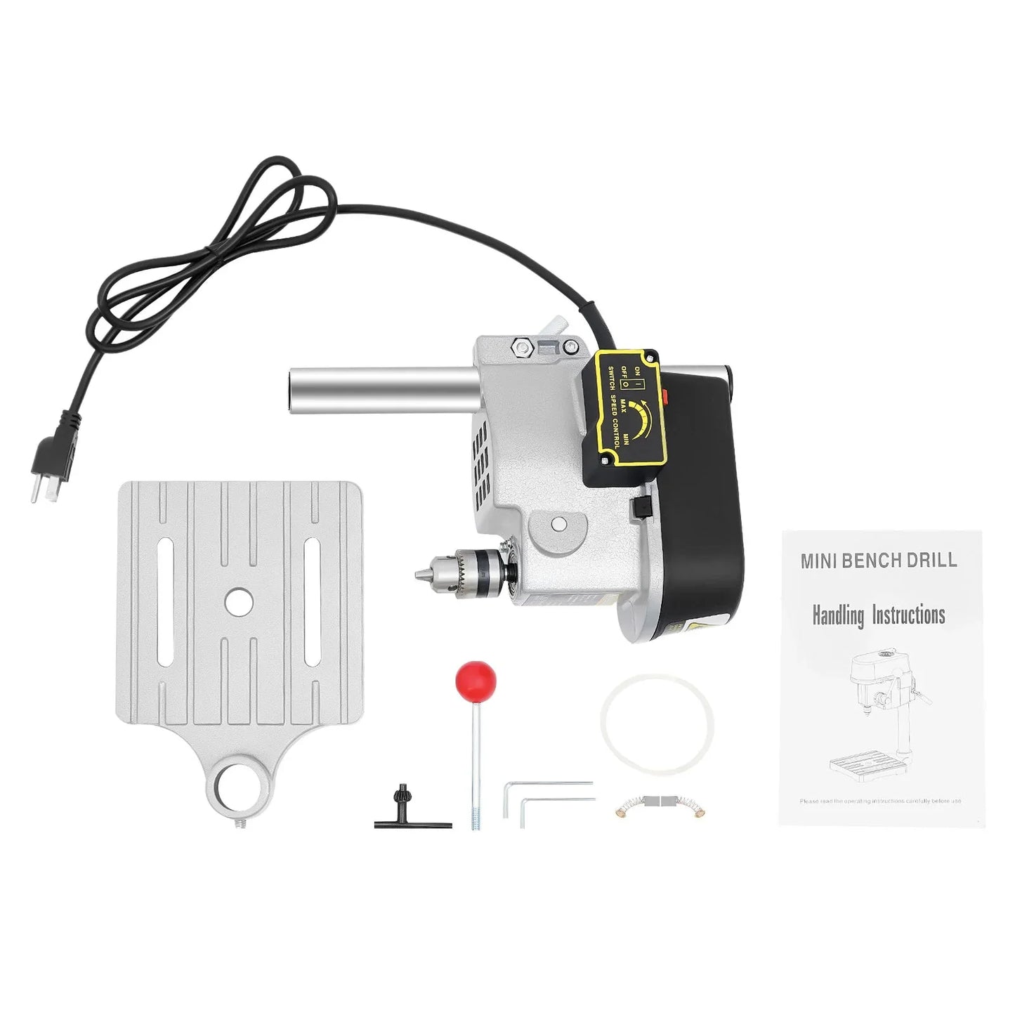 340W Portable Benchtop Drill Press, High-precision 3 Speed Adjustable Mini Portable Electric Bench Drill Stand for Iron Wood
