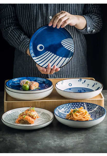 Japanese Ceramic Plate Household Turnip Plate Deep Plates Shallow Plate Turnip Dish Restaurant Hotel Creative Tableware Cooking