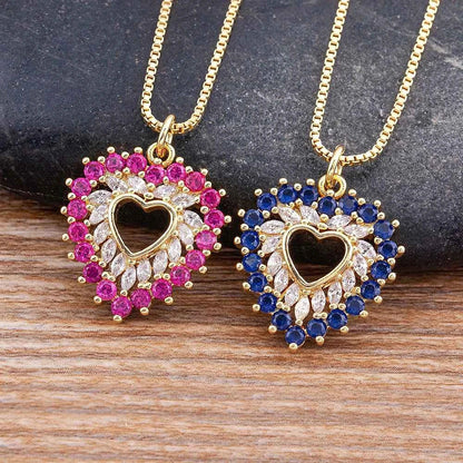 Nidin New Arrival Romantic Heart Shape Sparkling Zircon Pendant Necklace 3 Colors For Women Female Fine Jewelry Gifts Wholesale