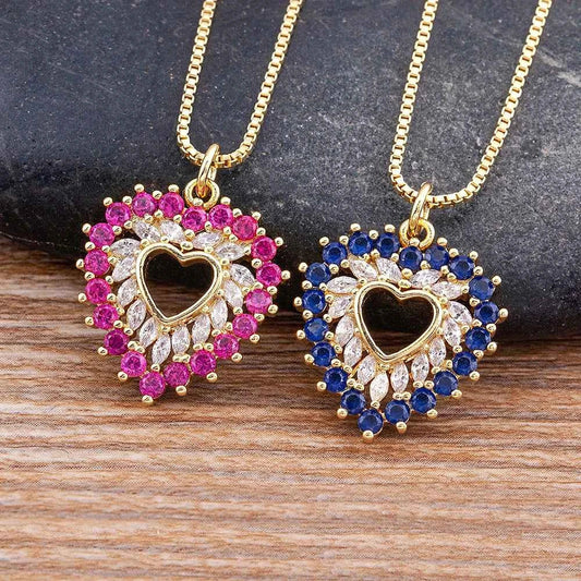 Nidin New Arrival Romantic Heart Shape Sparkling Zircon Pendant Necklace 3 Colors For Women Female Fine Jewelry Gifts Wholesale