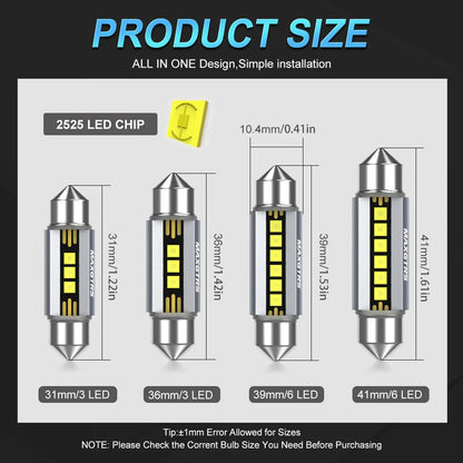 5Pcs MAXGTRS LED C5W C10W 39mm 41mm 42mm LED Festoon Canbus Error Free 6500K White Car Interior Light Reading Dome Trunk Lamp 12