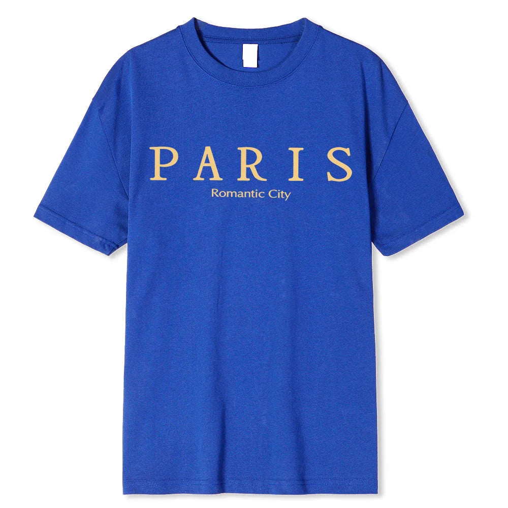 Paris Romantic City Letter Graphic Print Tees Men T-Shirt Summer Loose Clothing Loose Cotton Oversize Tshirt Street Soft Tops