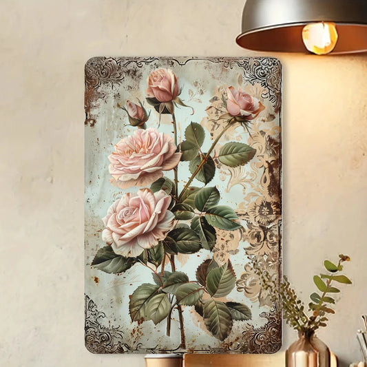 Vintage Rose Aluminum Metal Wall Art Sign - 8x12 Inch Decorative Piece for Home, Cafe, Bar & Restaurant Decor