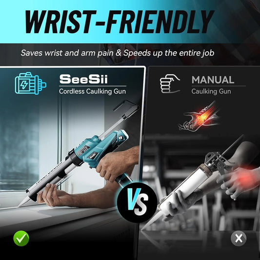 SEESII 6 Speeds Cordless Electric Glue Gun Glass Glue Caulking Gun Doors and Windows Electric Sewing Glue Tool With LED Light