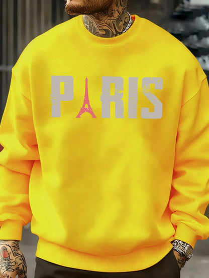 Famous Paris Tower Pattern Sweatshirt Men O-Neck Clothes Autumn Fleece Retro Pullover Loose Unisex Colour Fashion Streetwear