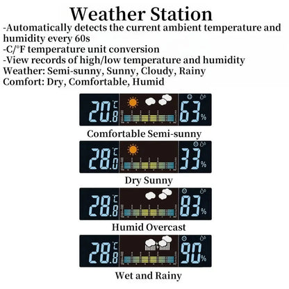 Large Digital Wall Clock Weather Station Forecast TEMP Humidity Date Week Night Mode Table Clock 2 Alarm 12/24H LED Alarm Clock
