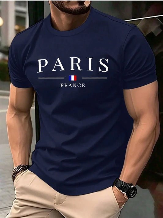 French Paris Print Men Women Pure Cotton T-shirt Popular Casual Fashion Trend Street Loose Sport Short-sleeve Adult Top Clothing