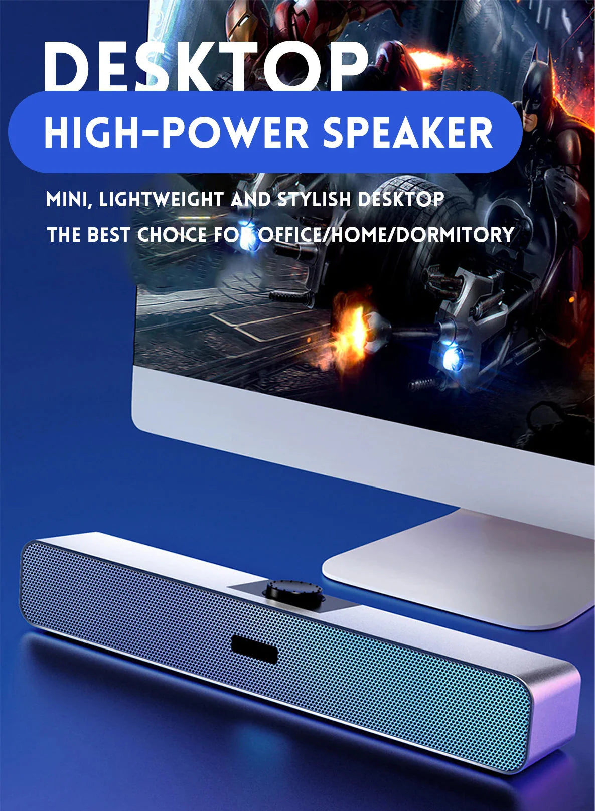 B Computer Speakers with 3.5 mm Aux, Small PC Speakers Powered by USB, USB Soundbar for Monitor，Wired USB Desktop Speaker,
