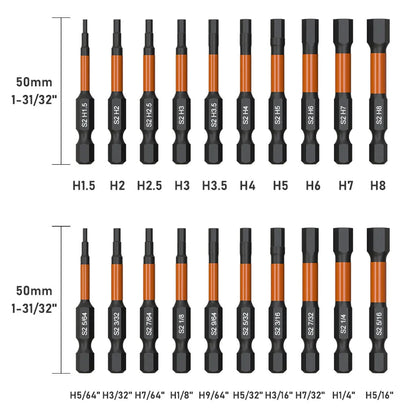 Impact Torx Bit Set-3/6 Inch  (T7-T40) & Impact Hex Head Allen Wrench Drill Bit Set-2/4 Inch  (H1.5-H8)  With CNC Machined Tips,
