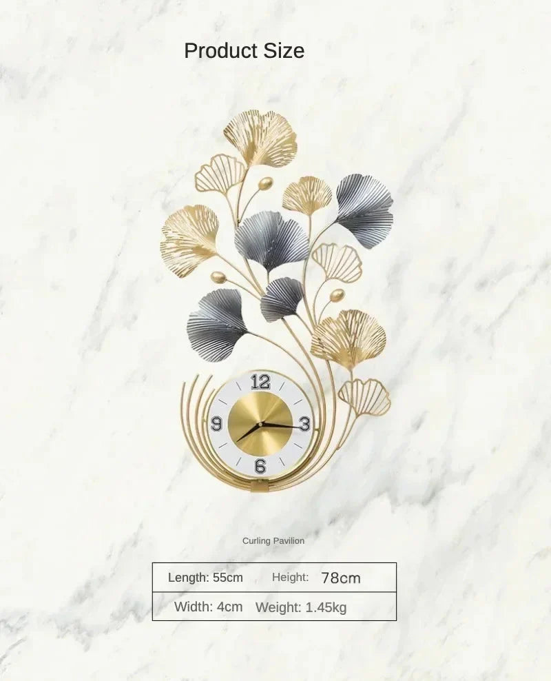 78cm Ginkgo Biloba Wall decoration, big size metal iron crafts, home clock,silent living room, and porch decoration art