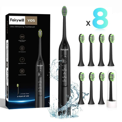 Fairywill FW-Y05 Electric Sonic Toothbrush - Rechargeable Adult Toothbrush with 8 Replacement Heads