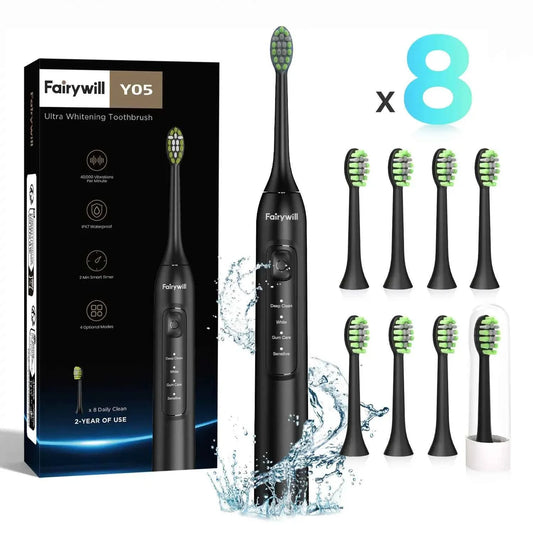 Fairywill FW-Y05 Electric Sonic Toothbrush - Rechargeable Adult Toothbrush with 8 Replacement Heads