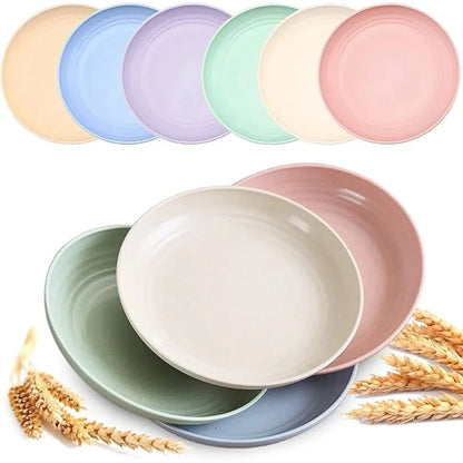 4pcs/Set Wheat Straw Plate Lightweight Unbreakable Reusable Dinner Dishes Plates Dishwasher & Microwave Safe for Kitchen Camping
