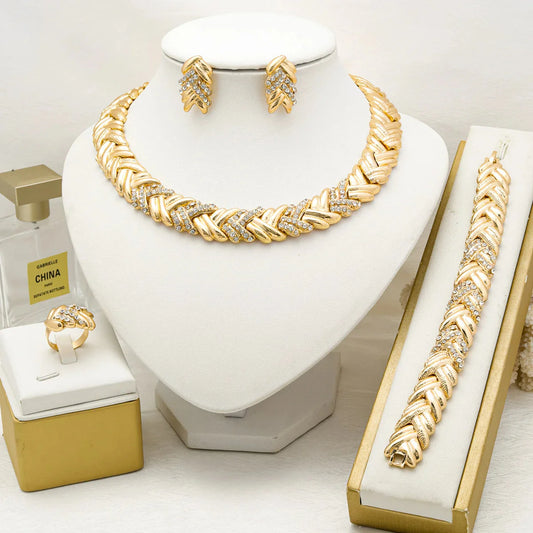 Dubai Jewelry Set For Woman 18K Gold Plated Luxury Necklace Earrings Bracelet and Ring Set Jewelry Wedding Party Trending