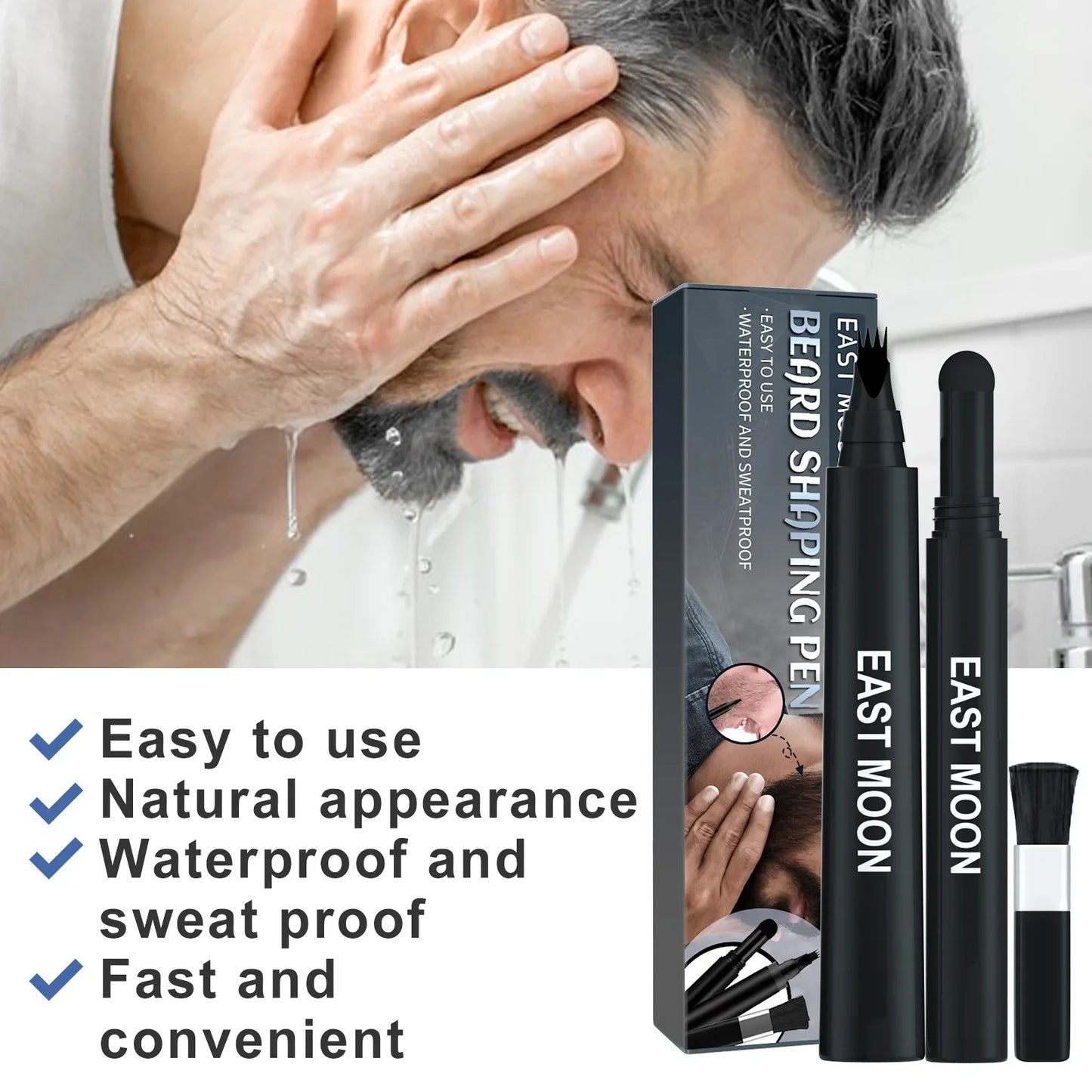 Waterproof Beard Pen Brush Beard Enhancer Lasting Hair Line Cover Repair Moustache Coloring Shaping Tools Beard Filler Pencil