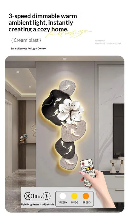 Wall Clock Modern Minimalist Nine Koi Fish Large Silent Wall Clock Home Decor Living Room Bedroom TV Background No Drilling