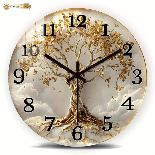 Modern Minimalist Tree of Life Wall Clock - Silent Non-Ticking, Elegant Golden Branches & Roots Design, Battery-Powered