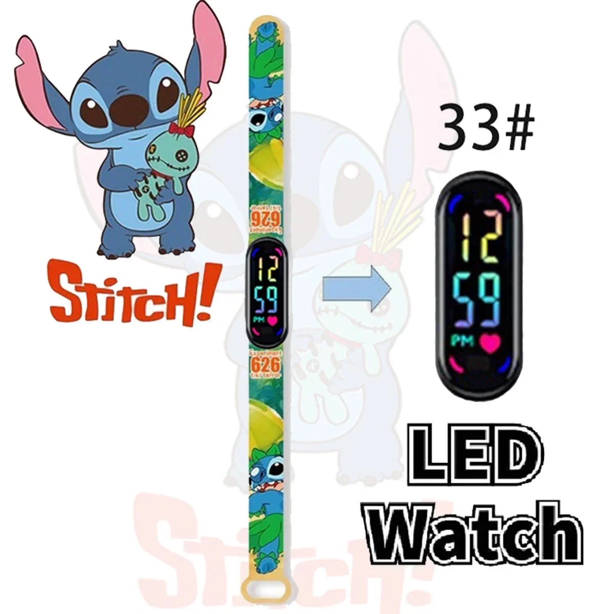 Disney Stitch Digital Kids' Watches Anime Figures LED Luminous Watch Touch Waterproof Electronic Sports Watch Kids Birthday Gift