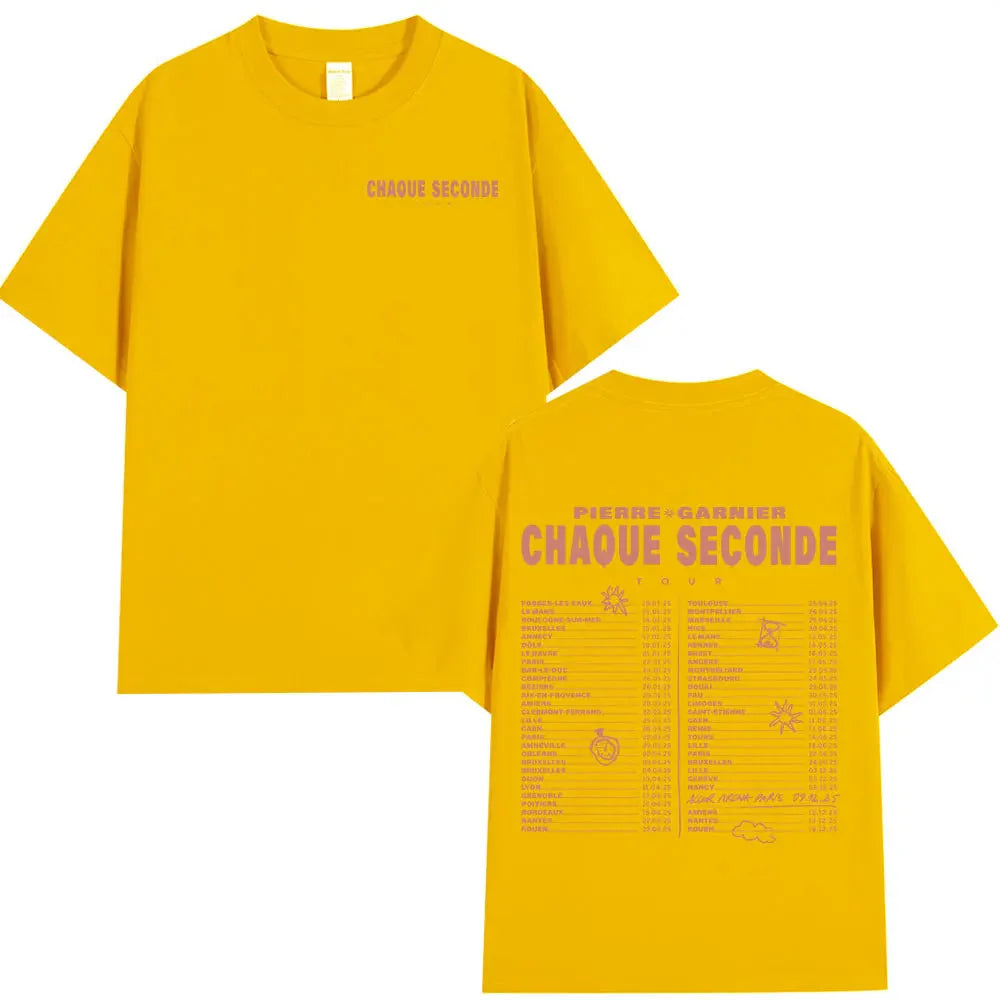 Pierre Garnier Chaque Seconde Tour Merch T-shirts Hip Hop Fashion T-shirt Women Men's Clothing Cotton Casual Oversized T Shirts