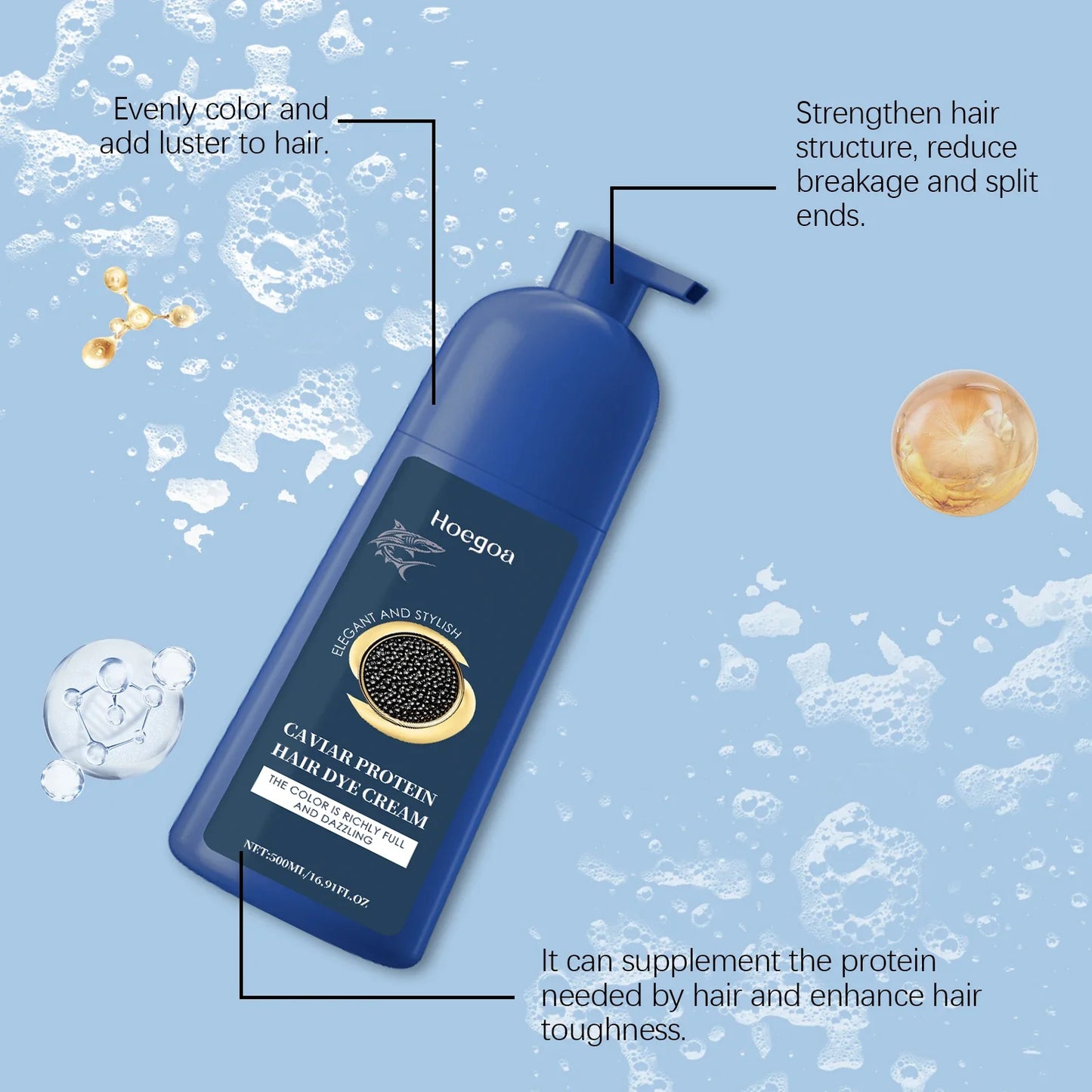 Caviar Protein Hair Dye Shampoo Gray White Hair Color Treatment Smoothing Nourishing Fast Natural Herbal Color Hair Cream 500ml