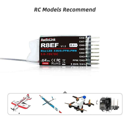 RadioLink RC Receiver R8FGH R8FG R8EF R8FM R8SM R8XM R7FG R6F R4FGM 2.4G Receiver for RC Transmitter RC8X/T8FB/T8S/RC6GS/RC4GS