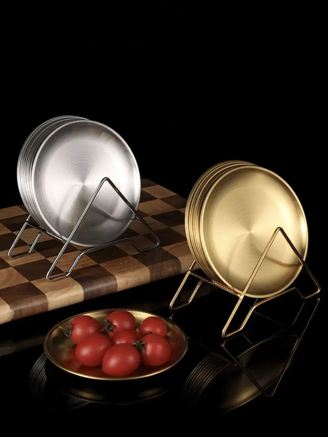 2pcs stainless steel plates, 23cm gold and silver multifunctional plates, suitable for picnics, pre meal preparation, family use