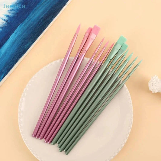 ♥Nylon Bristle Wooden Handle Pointed And Flat Watercolor Paintbrush Set For Art, Acrylic, Gouache, And Oil Painting