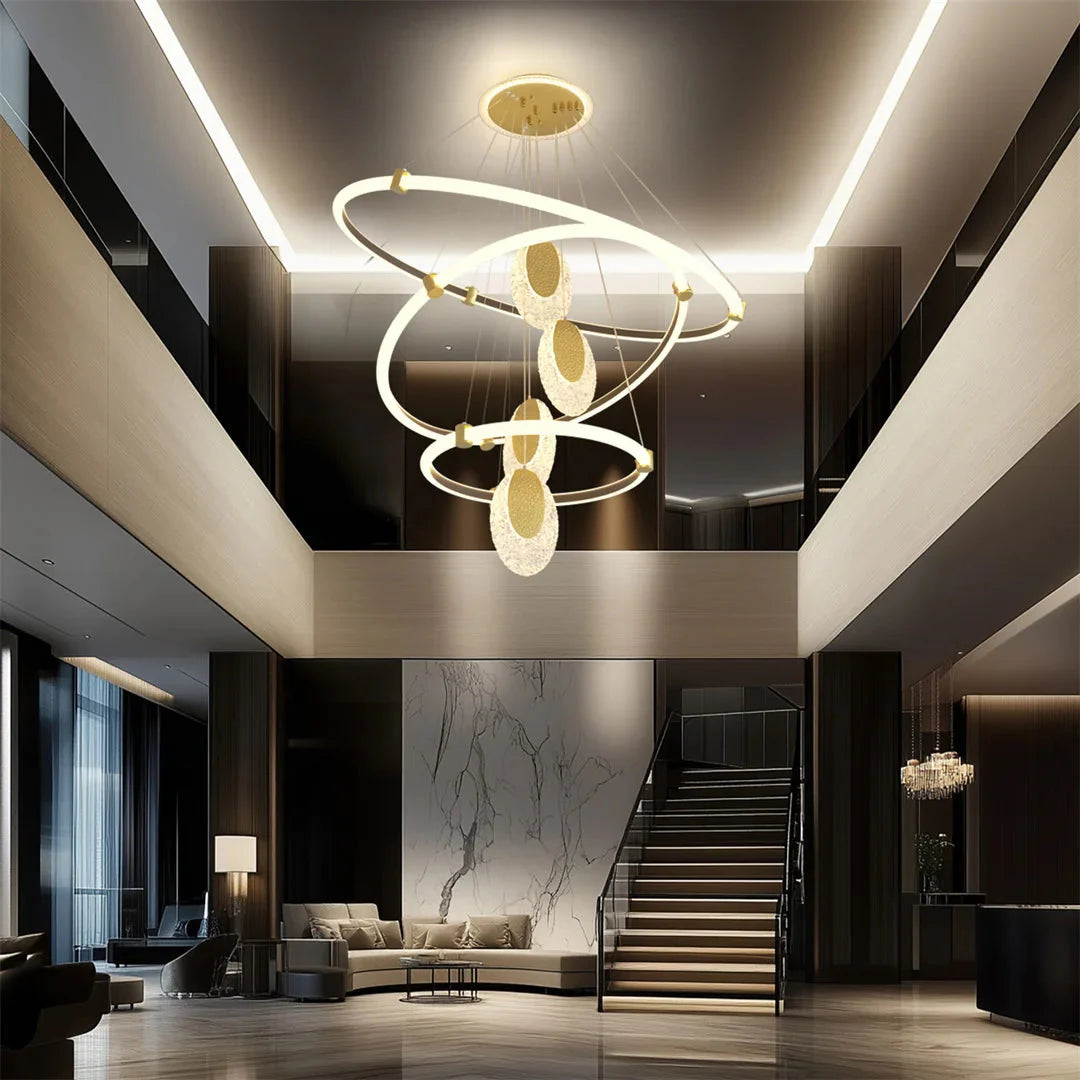 LUVODI 3-Layers LED Ceiling Lighting Fixture Art Decor Acrylic Water-drop Chandelier Pendant Lamp with 3 Color Lights