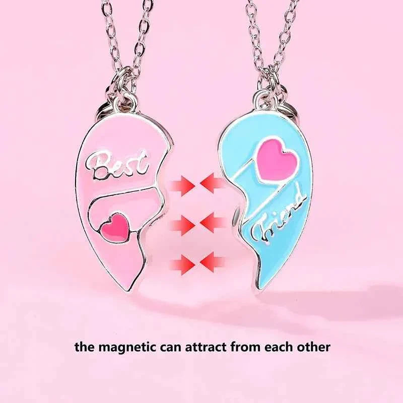 Cute Best Friends Heart Magnetic Necklace Rainbow Flower BFF Necklaces For Girls Friendship Jewelry Gifts