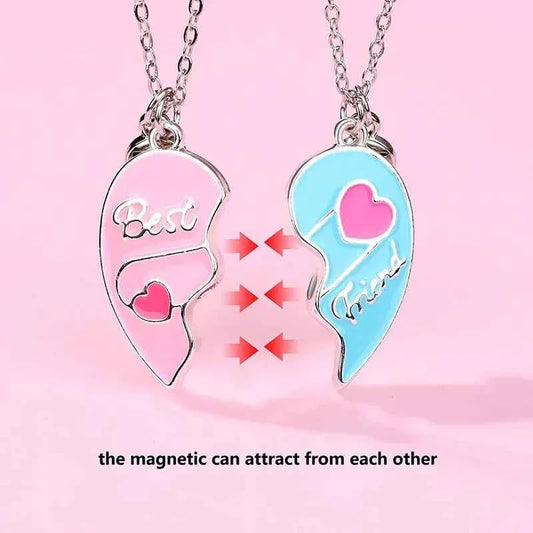 Cute Best Friends Heart Magnetic Necklace Rainbow Flower BFF Necklaces For Girls Friendship Jewelry Gifts