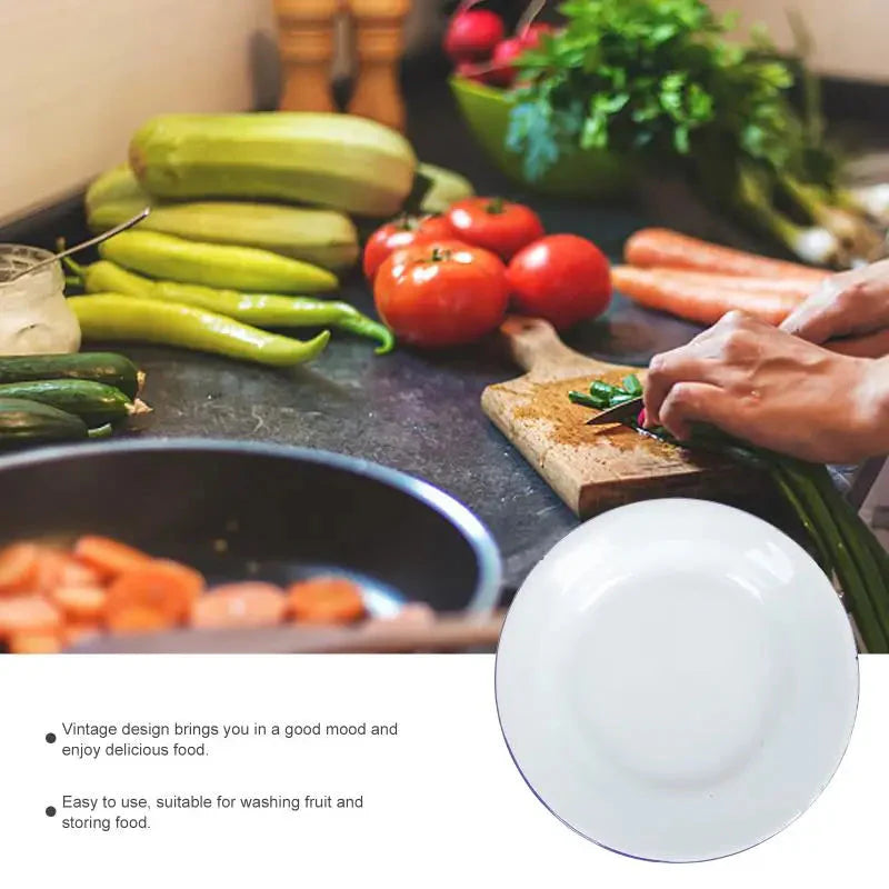 4 Pcs Serving Enamel Dish Set White Platters Enamelware Dishes Vegetarian Diet Dinner Plates