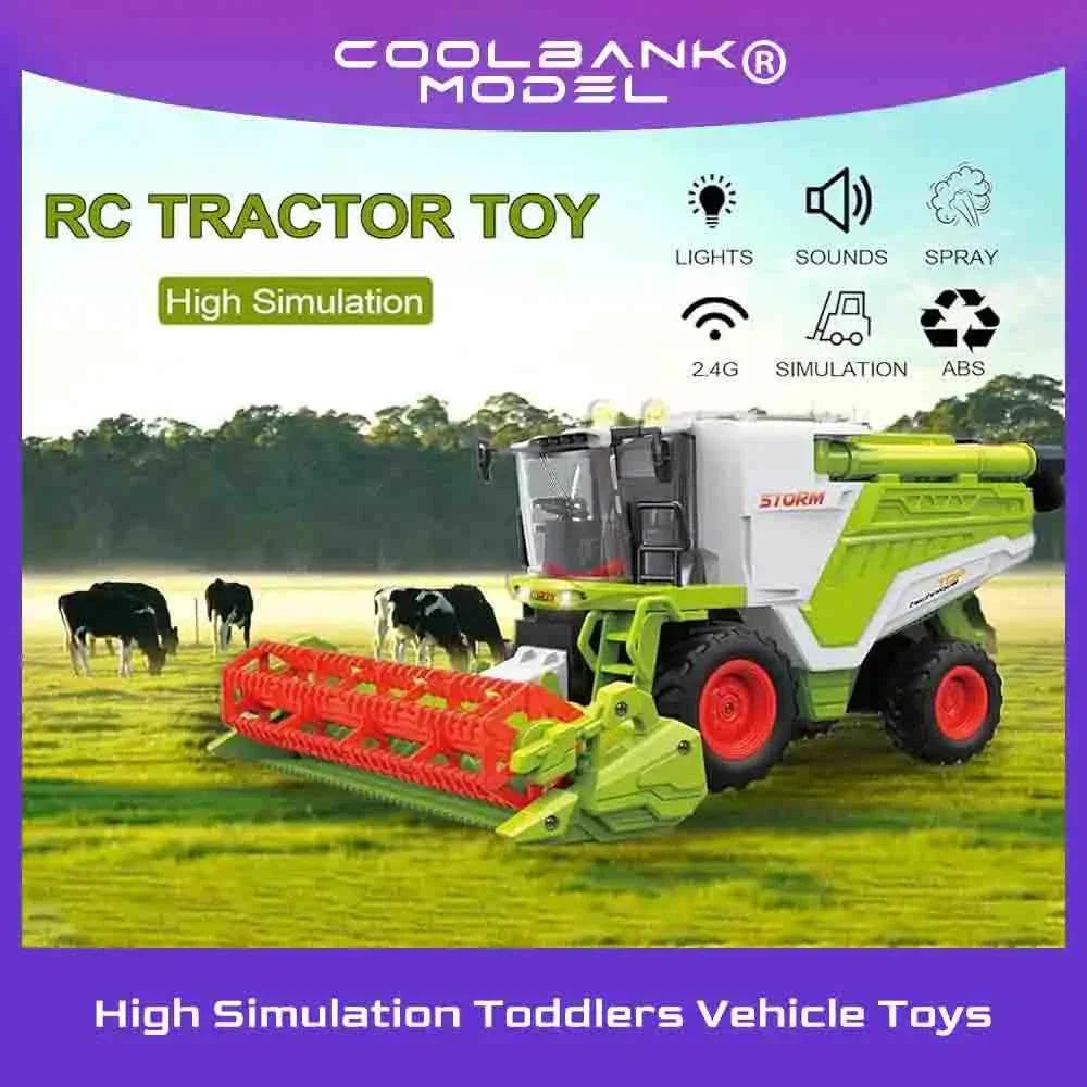 RC Farm Tractor Toy 2.4G Remote Control Combine Harvester Truck with Sounds Lights & Spray 1:24 High Simulation Toddlers Vehicle