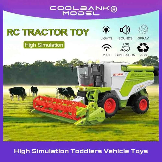 RC Farm Tractor Toy 2.4G Remote Control Combine Harvester Truck with Sounds Lights & Spray 1:24 High Simulation Toddlers Vehicle