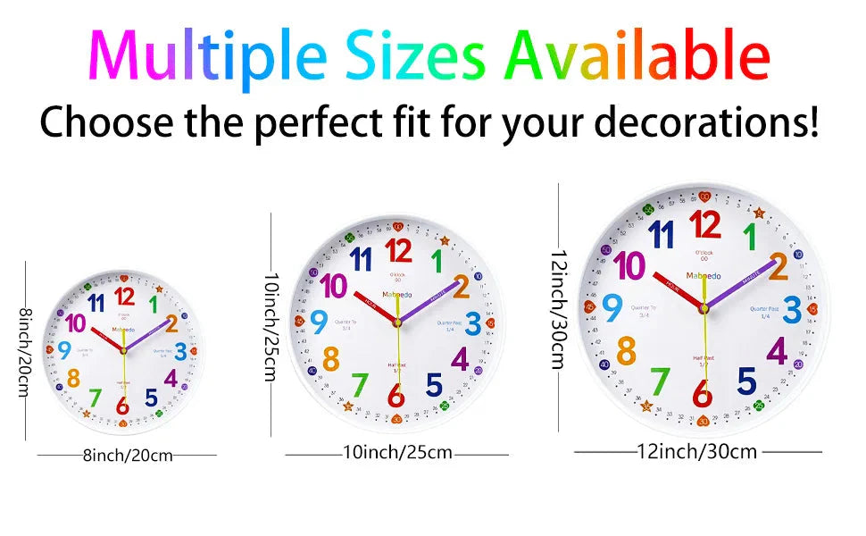Early Education Wall Clock Colorful Number Kids Learning Time for School Classroom Bedrooms Silent Analog Clock 8/10/12 Inch