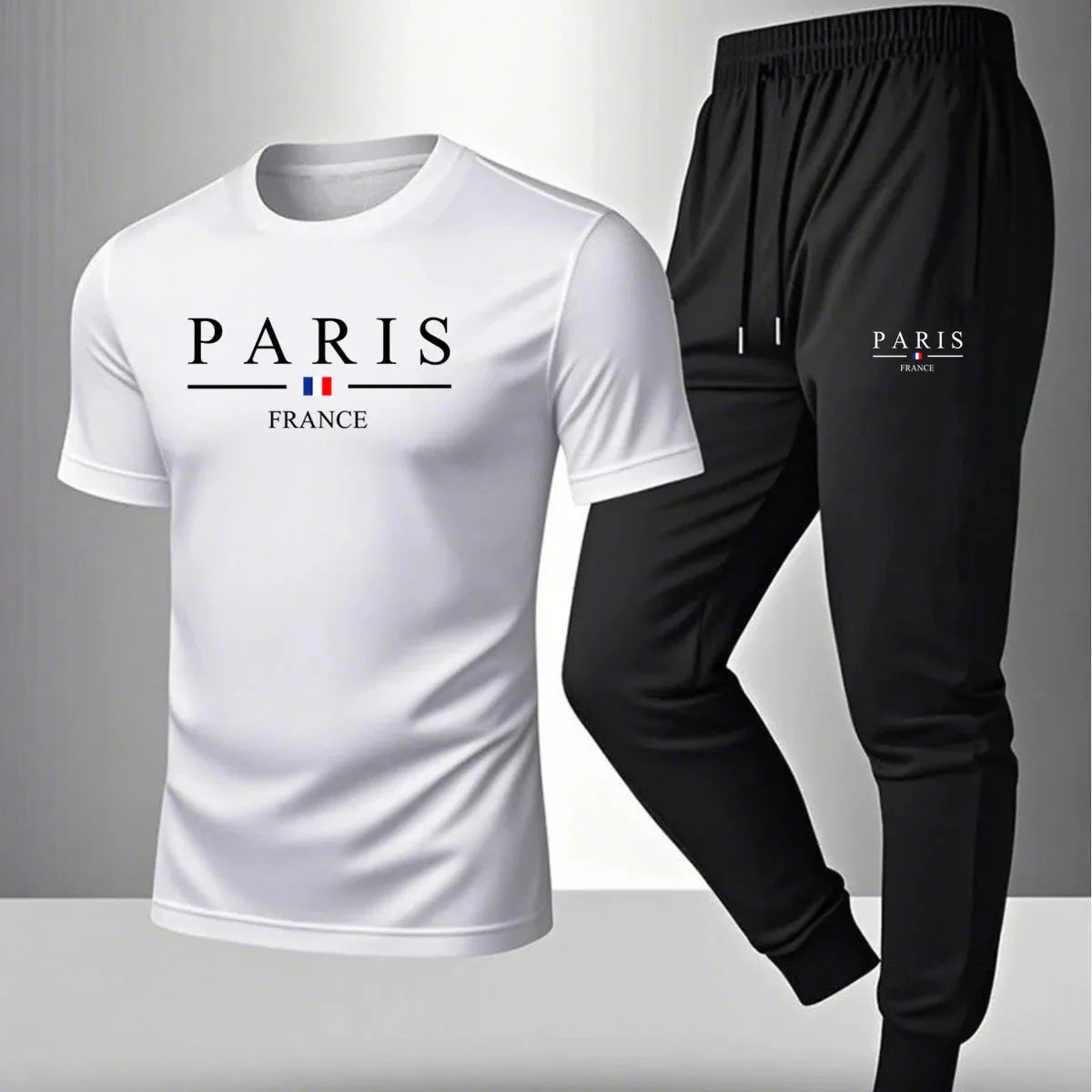 2026 NEW Men's Summer Casual Pants+Short Sleeve T-shirt Set Paris Paris Paris Printed Two Piece Set Men's Sports Set