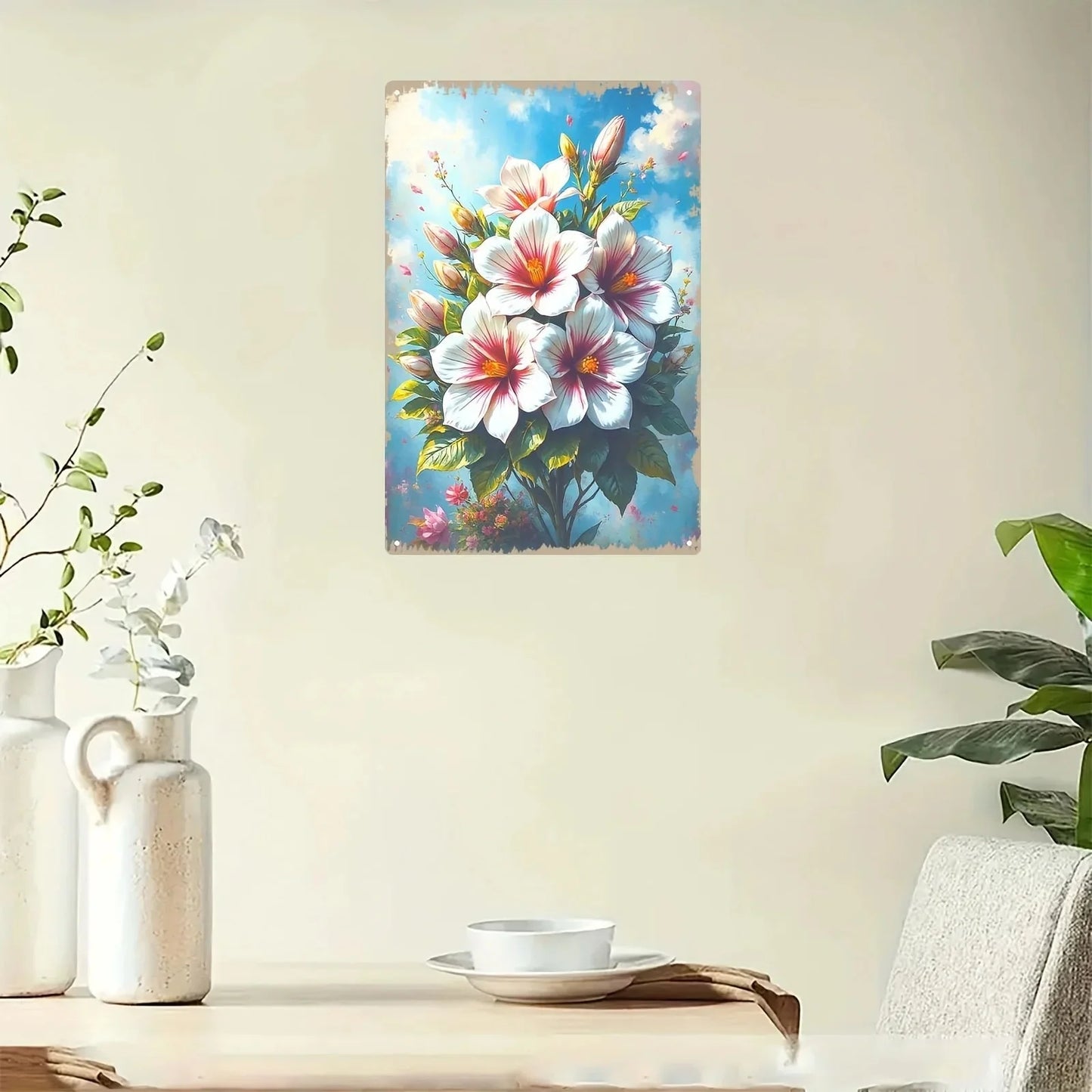 Vibrant 2D Hibiscus Flower Metal Wall Art - Hand-Painted 8x12 Inch Aluminum Decor for Home & Office, Ideal Room Accent